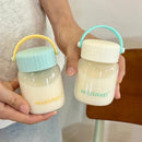 Ljojo 200ml Cute Glass Shaker Bottle for Coffee Juice Tea - Portable Kawaii Glass Cup