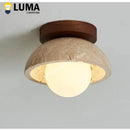 Yellow Travertine Ceiling Light: Japanese Wabi Sabi Stone Lamp by Ljojo