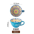 Ljojo 400ml Bohemian Ceramic Mugs for Coffee, Milk, Oatmeal, Microwaveable