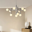 Ljojo Mid-Century Chrome Chandelier with White Glass Shades