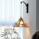 French Medieval Flower Glass Wall Lamp Wooden Retro Fixture by Ljojo