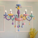 Ljojo Macaron Crystal Chandelier Girls Room Princess Light Fixture