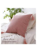 Ljojo Linen Tassel Cushion Cover 45x45cm for Bedroom Sofa and Home Decor