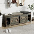Modern White Shoe Bench with Sliding Barn Door by Ljojo™ - Entryway Storage with Adjustable Shelves