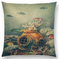 Cute Ghost Sailboat Whale Diver Cushion Cover by Ljojo