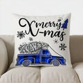 Blue Plaid Reindeer Merry Christmas Pillow Cover for Sofa Bedroom Car - Ljojo