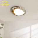 French Pastoral Cream Wind LED Ceiling Light Green Pebble Marble Retro Medieval Lamp by Ljojo