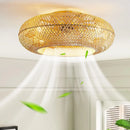 Bamboo Ceiling Fan with Lights Remote Control - 50cm Invisible Blades by Ljojo
