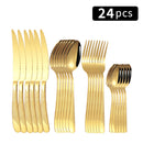 Ljojo 24pc Stainless Steel Tableware Set for Family Dining