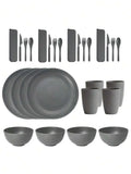 Ljojo 28pcs Plastic Tableware Set: Plate, Bowl, Cup, Cutlery - Reusable for Home, Hotel, Party