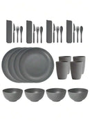 Ljojo 28pcs Plastic Tableware Set: Plate, Bowl, Cup, Cutlery - Reusable for Home, Hotel, Party