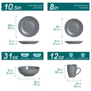 Ljojo MODA Stoneware Dinner Set - 48-Piece Grey Tableware in VANCASSO Design