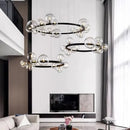 Modern Glass Ball Round Chandelier Black Industrial Lighting Fixture for Bedroom Living Room Ljojo