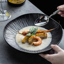 Ljojo Matte Striped Ceramic Deep Plate Set - Creative Tableware for Restaurants