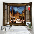 Ljojo 3D Faux Window Landscape Tapestry Wall Hanging for Bohemian Home Decor