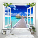 Ljojo 3D Faux Window Landscape Tapestry Wall Hanging for Bohemian Home Decor