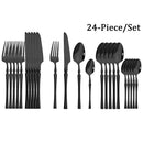 Ljojo 24-Piece Stainless Steel Cutlery Set: Black Silverware Flatware Fork Knife Spoon