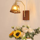 Ljojo LED Glass & Wood Wall Lamp for Living Room Bedroom, Pull Chain Switch