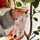 Ljojo 16.9oz Bow Plastic Tumbler Jar Water Bottle with Lid & Straw