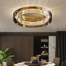 Ljojo European Round Smoke Grey Crystal Ceiling Light Remote Dimmable Pendant for Dining Living Bedroom