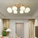 Nordic Glass LED Chandelier Modern Wooden Pendant Lamp Home Decor by Ljojo
