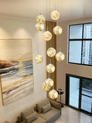 Ljojo Minimalist LED Glass Chandelier, Round Ball Gold Hanging Lights for Staircases