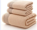 Ljojo 3-Piece Waffle Towel Set: 1 Bath, 2 Hand Towels - Cream