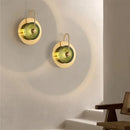 Ljojo Wattle Circle Wall Lamp: Green Crystal Art Deco Lights for Living Room
