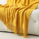 Ljojo Luxury Caramel Knitted Throw Blanket with Wave Tassels