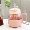 Kawaii Glass Cup with Lid and Straw by Ljojo: Large Aesthetic Drink Bottle
