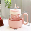Kawaii Glass Cup with Lid and Straw by Ljojo: Large Aesthetic Drink Bottle
