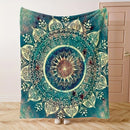 Ljojo Mandala Fleece Blanket in Vibrant Blue, Green & Yellow - Soft Cozy Polyester Throw