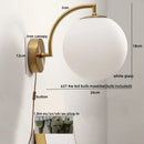Ljojo LED Wall Light Pull Chain Switch Modern Style Glass Iron Bedroom Lamp