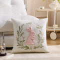 Embroidered Floral Rabbit Pillow Cover Ljojo 18x18inch White Pink Green