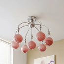 Nordic Pink Glass Ball LED Chandelier for Living Room by Ljojo