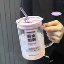 Ljojo 1000ml Glass Cup Lid Straw Handle Large Kawaii Tumbler Juice Drinking Bottle