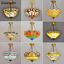 Ljojo Mediterranean Stained Glass Chandelier Pendant Light for Living Room
