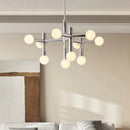 Ljojo Mid-Century Chrome Chandelier with White Glass Shades