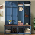 Ljojo™ Wide Farmhouse Hall Tree with Walnut Bench and 8-Door Shoe Cabinet