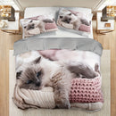Ljojo 3D Cat Print Duvet Cover Set - All Season Soft Comfort Bedding