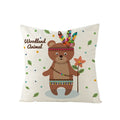 Ljojo Lovely Animals Linen Cushion Cover - Cute Bear Fox Deer Print