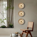 Ljojo LED Wall Sconce Wabi Sabi Yellow Travertine Stone Wood Bedroom Lamp