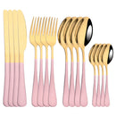 Ljojo 16-Piece Pink Gold Stainless Steel Cutlery Set - Dinnerware Flatware Tableware Kit