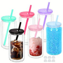 Ljojo 16oz Insulated Plastic Water Bottles with Straws Lids DIY Snowball Cup