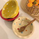 Ljojo 5.5" Ceramic Polka Dot Fruit Bowl - Korean Style Dessert Dish & Tableware