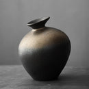 Ljojo™ Black Terracotta Abstract Vase Coarse Pottery Retro Glazed Flower Arranger