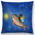 Cute Cat Moon Night Wonderland Witch Halloween Dance Pillow Cover by Ljojo