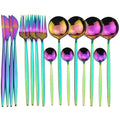 Ljojo Luxury Black Stainless Steel Cutlery Set - 16 Piece Tableware Dinnerware Kitchen Flatware