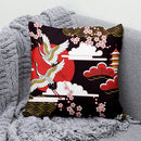 Ljojo Lucky Cat Mount Fuji Art Cushion Cover - Japanese Style Throw Pillow