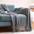 Ljojo Luxury Caramel Knitted Throw Blanket with Wave Tassels